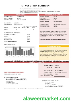 USA City of Utility Statement water business utility bill template in Word and PDF formats